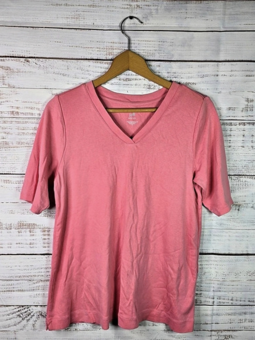 J.Jill Perfect Pima Pink V-Neck Elbow Sleeve Tee Womenβs Medium